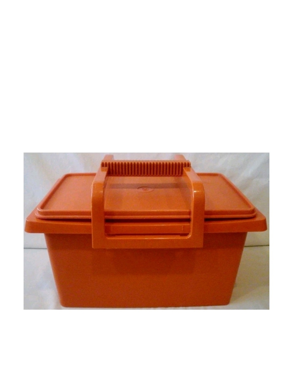 Tupperware Orange Plastic Storage Carrier with Folding Handle